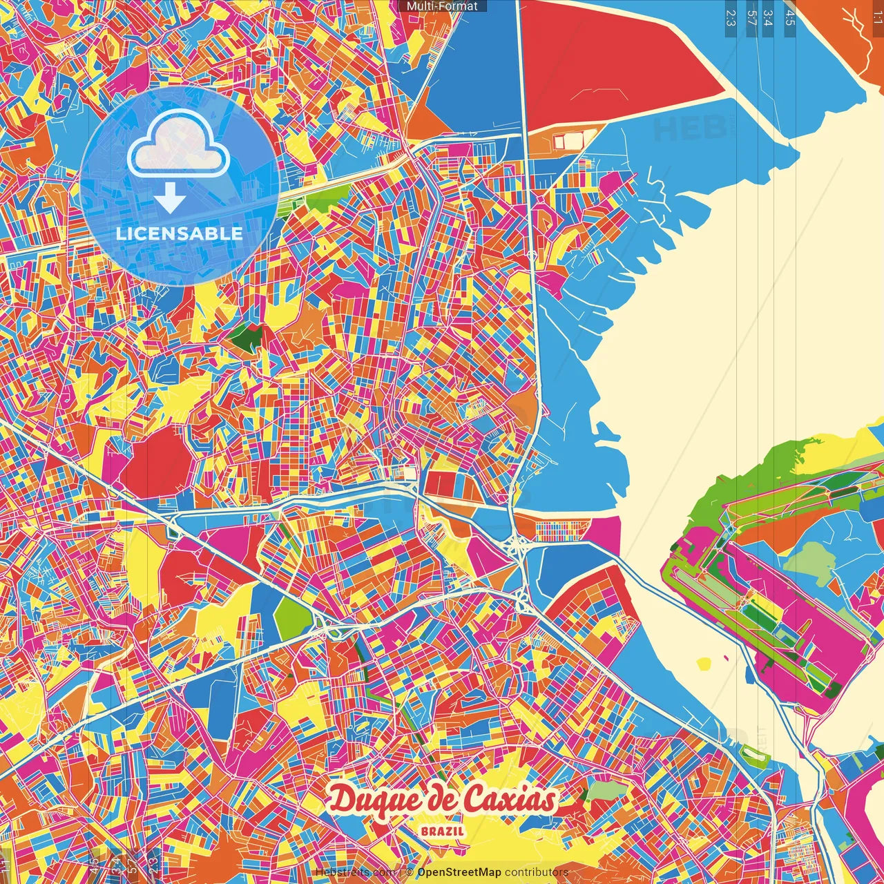 Duque de Caxias, Brazil Crazy Colorful Street Map Poster Template