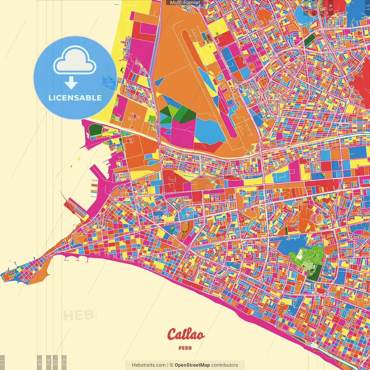 Callao, Peru Crazy Colorful Street Map Poster Template