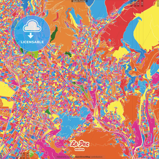 La Paz, Bolivia Crazy Colorful Street Map Poster Template