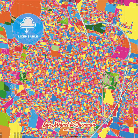San Miguel de Tucuman, Argentina Crazy Colorful Street Map Poster Template
