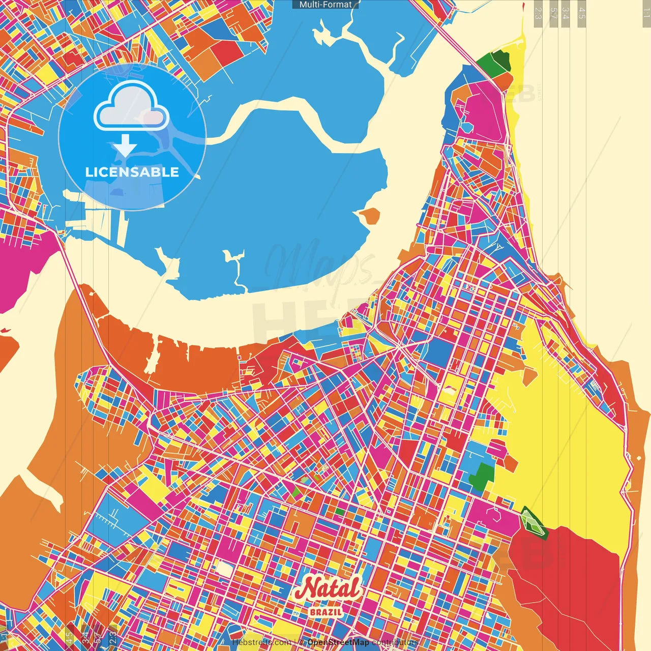 Natal, Brazil Crazy Colorful Street Map Poster Template
