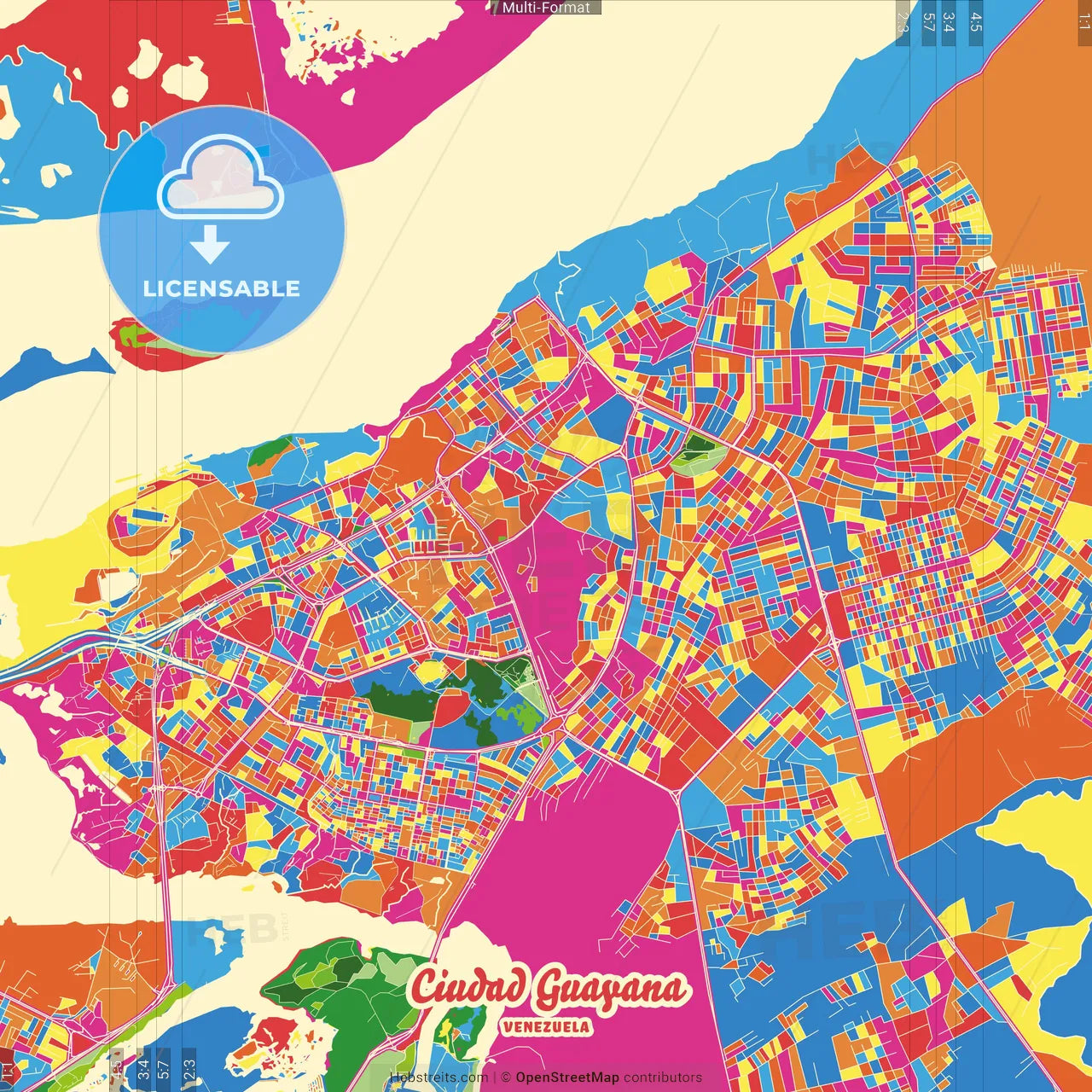 Ciudad Guayana, Venezuela Crazy Colorful Street Map Poster Template