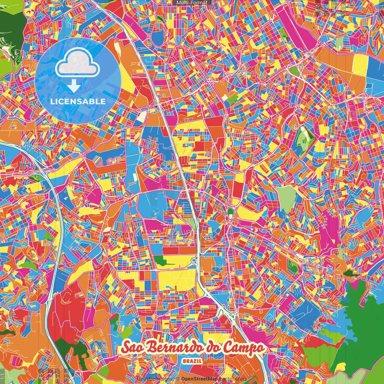 Sao Bernardo do Campo, Brazil Crazy Colorful Street Map Poster Template