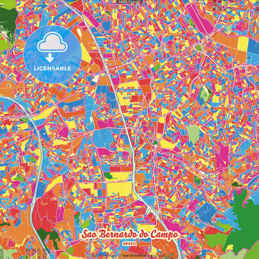 Sao Bernardo do Campo, Brazil Crazy Colorful Street Map Poster Template