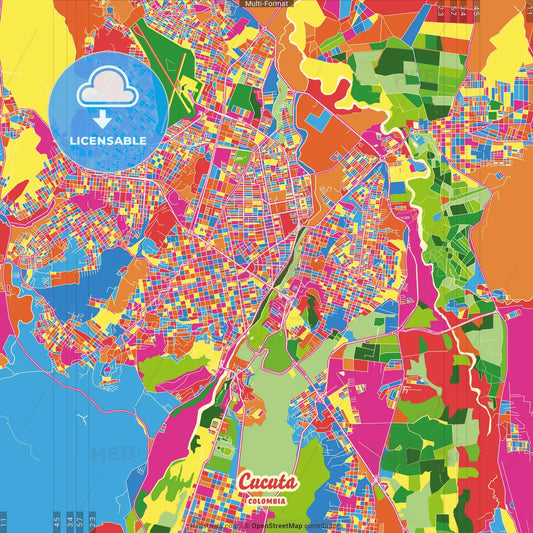 Cucuta, Colombia Crazy Colorful Street Map Poster Template
