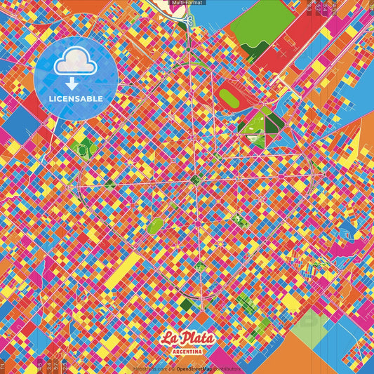La Plata, Argentina Crazy Colorful Street Map Poster Template