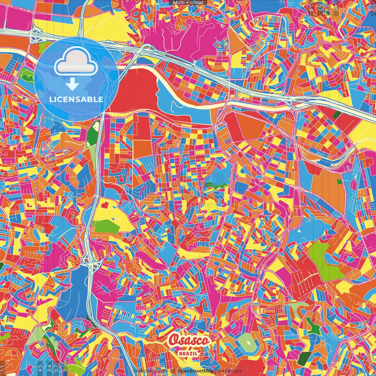 Osasco, Brazil Crazy Colorful Street Map Poster Template