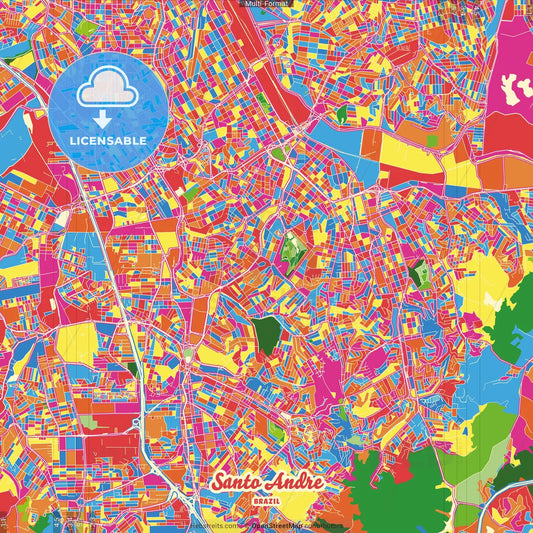 Santo Andre, Brazil Crazy Colorful Street Map Poster Template