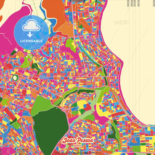 Joao Pessoa, Brazil Crazy Colorful Street Map Poster Template