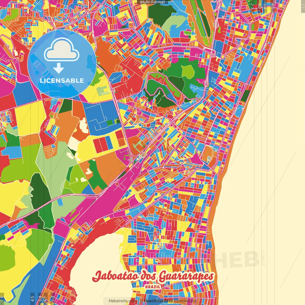 Jaboatao dos Guararapes, Brazil Crazy Colorful Street Map Poster Template