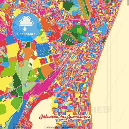 Jaboatao dos Guararapes, Brazil Crazy Colorful Street Map Poster Template