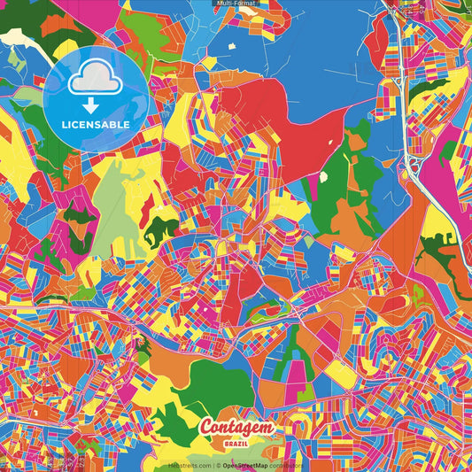 Contagem, Brazil Crazy Colorful Street Map Poster Template