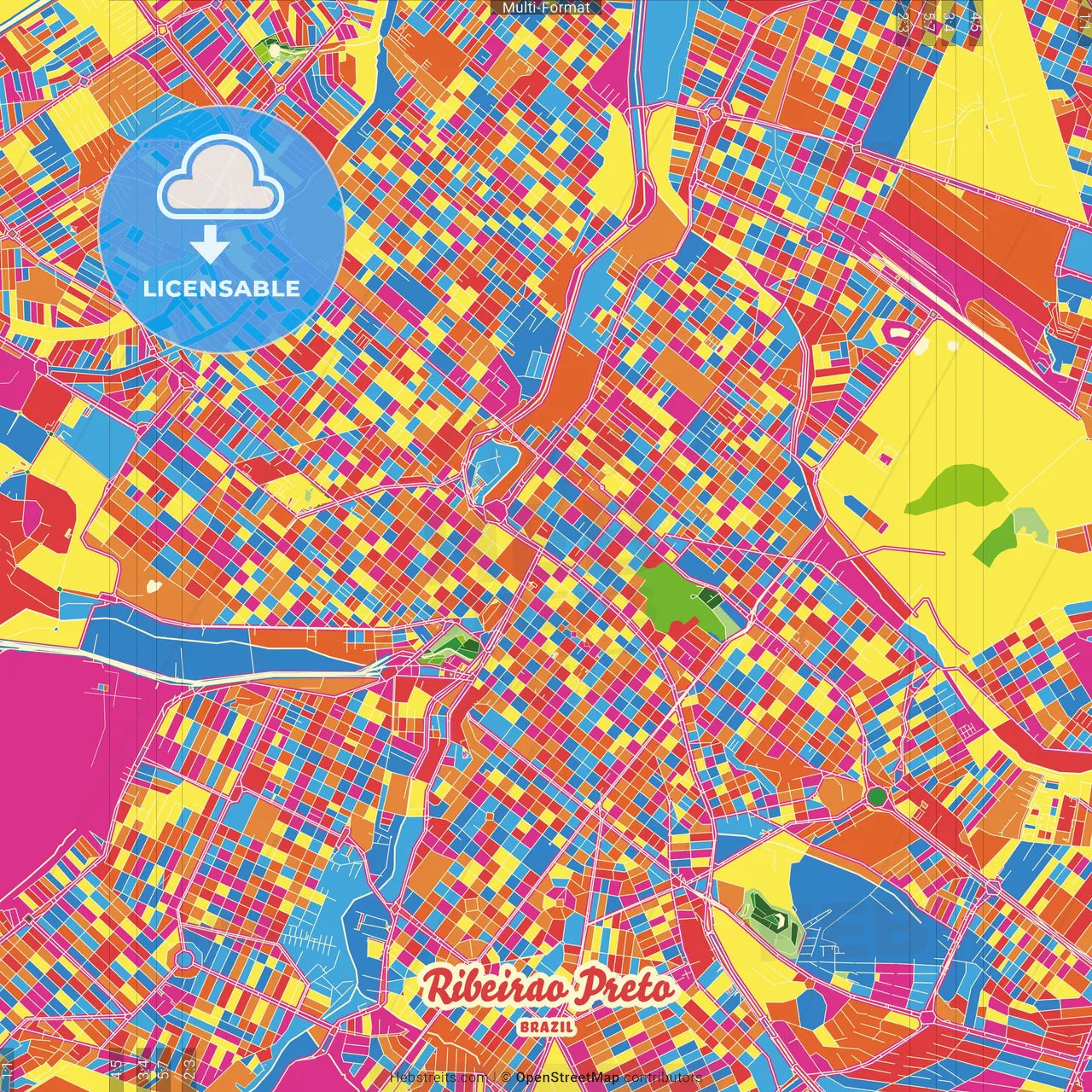 Ribeirao Preto, Brazil Crazy Colorful Street Map Poster Template