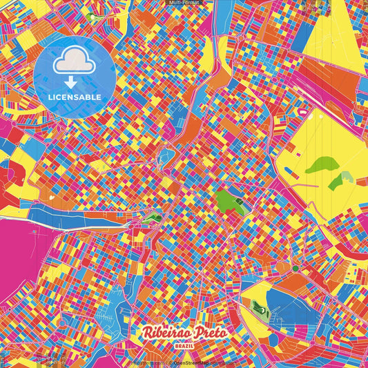 Ribeirao Preto, Brazil Crazy Colorful Street Map Poster Template