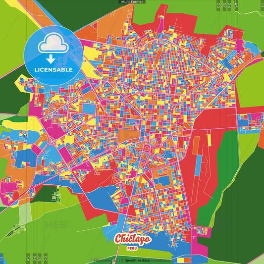 Chiclayo, Peru Crazy Colorful Street Map Poster Template