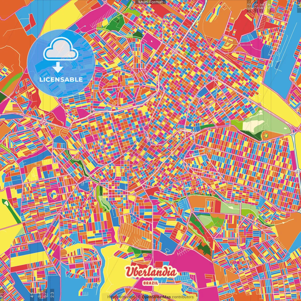 Uberlandia, Brazil Crazy Colorful Street Map Poster Template