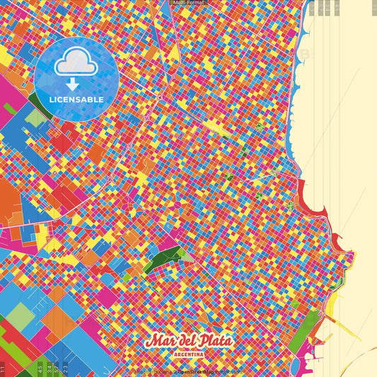Mar del Plata, Argentina Crazy Colorful Street Map Poster Template