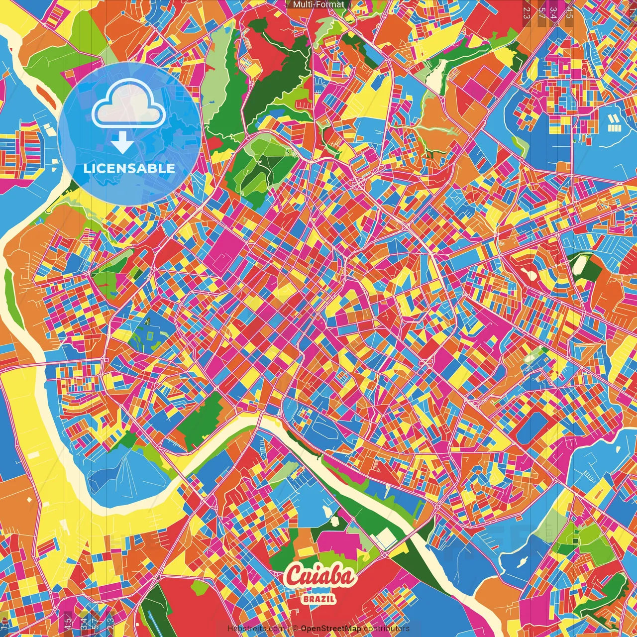 Cuiaba, Brazil Crazy Colorful Street Map Poster Template
