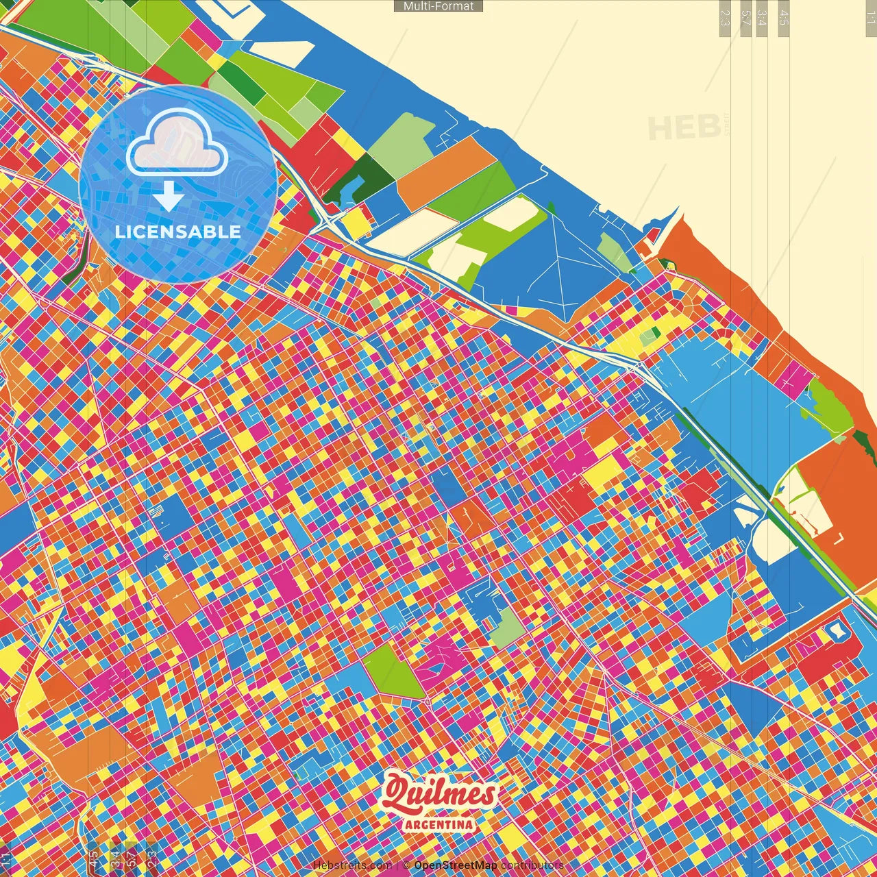 Quilmes, Argentina Crazy Colorful Street Map Poster Template