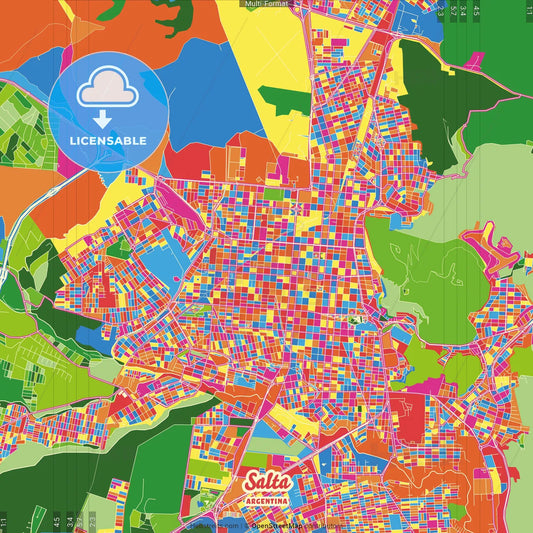 Salta, Argentina Crazy Colorful Street Map Poster Template