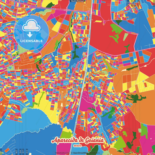 Aparecida de Goiania, Brazil Crazy Colorful Street Map Poster Template