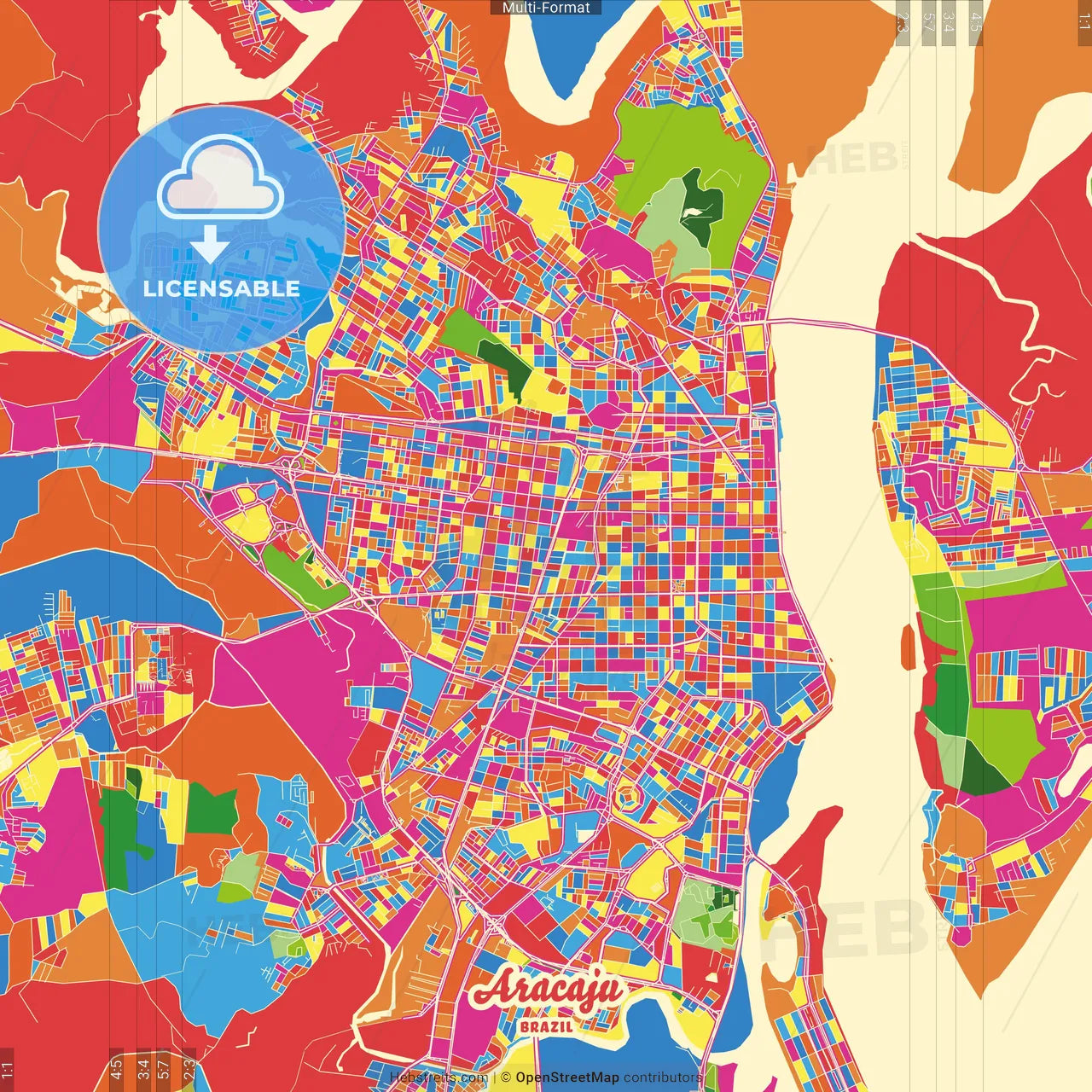Aracaju, Brazil Crazy Colorful Street Map Poster Template