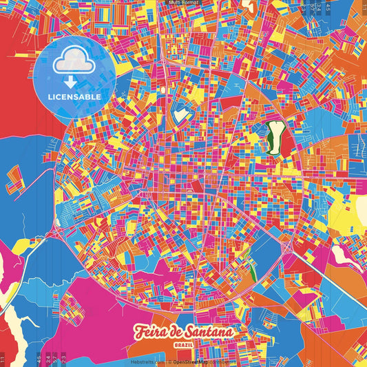 Feira de Santana, Brazil Crazy Colorful Street Map Poster Template