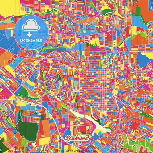 Londrina, Brazil Crazy Colorful Street Map Poster Template