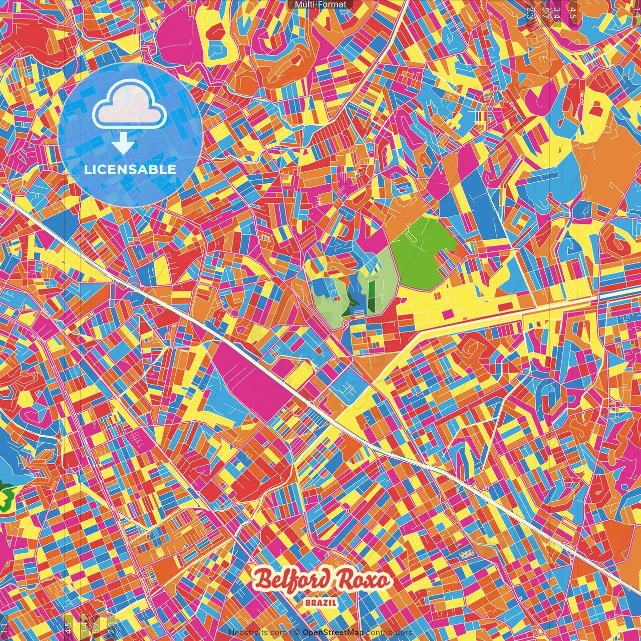 Belford Roxo, Brazil Crazy Colorful Street Map Poster Template