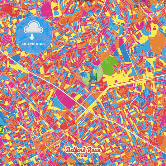 Belford Roxo, Brazil Crazy Colorful Street Map Poster Template