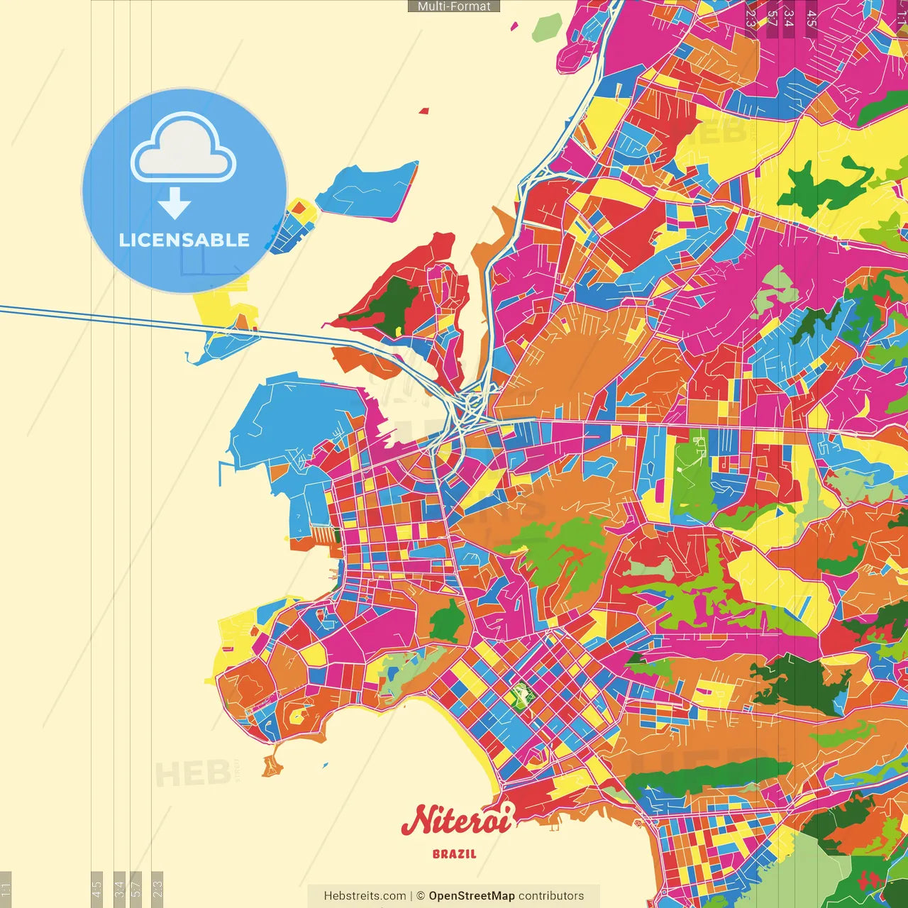 Niteroi, Brazil Crazy Colorful Street Map Poster Template