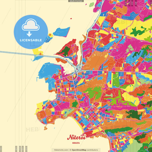 Niteroi, Brazil Crazy Colorful Street Map Poster Template