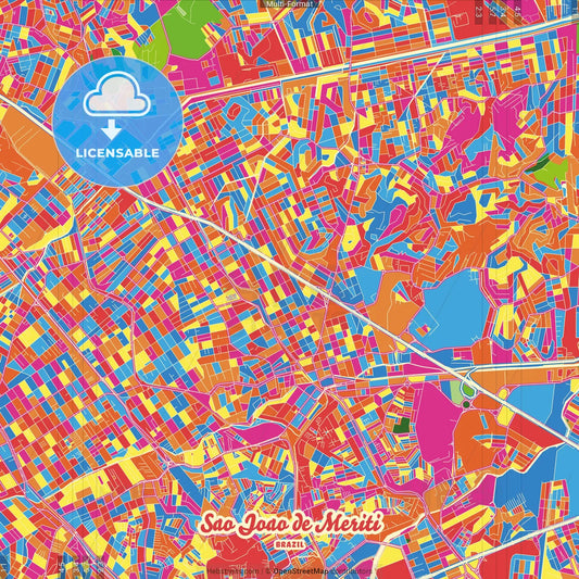 Sao Joao de Meriti, Brazil Crazy Colorful Street Map Poster Template