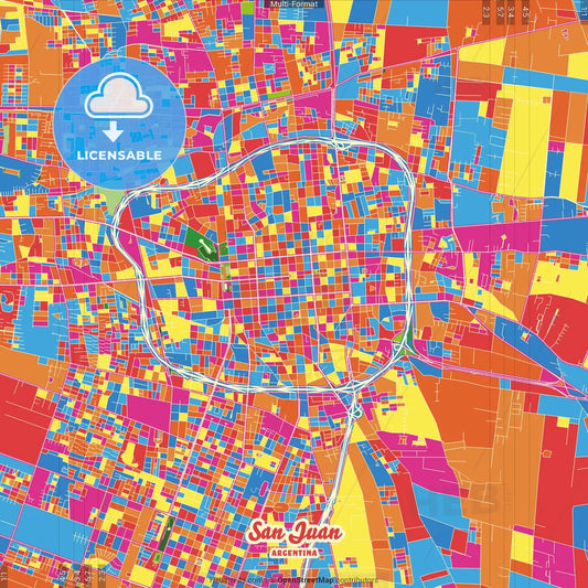 San Juan, Argentina Crazy Colorful Street Map Poster Template