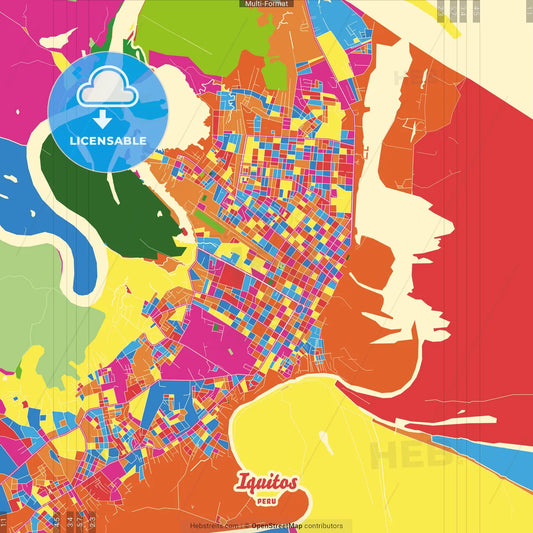 Iquitos, Peru Crazy Colorful Street Map Poster Template