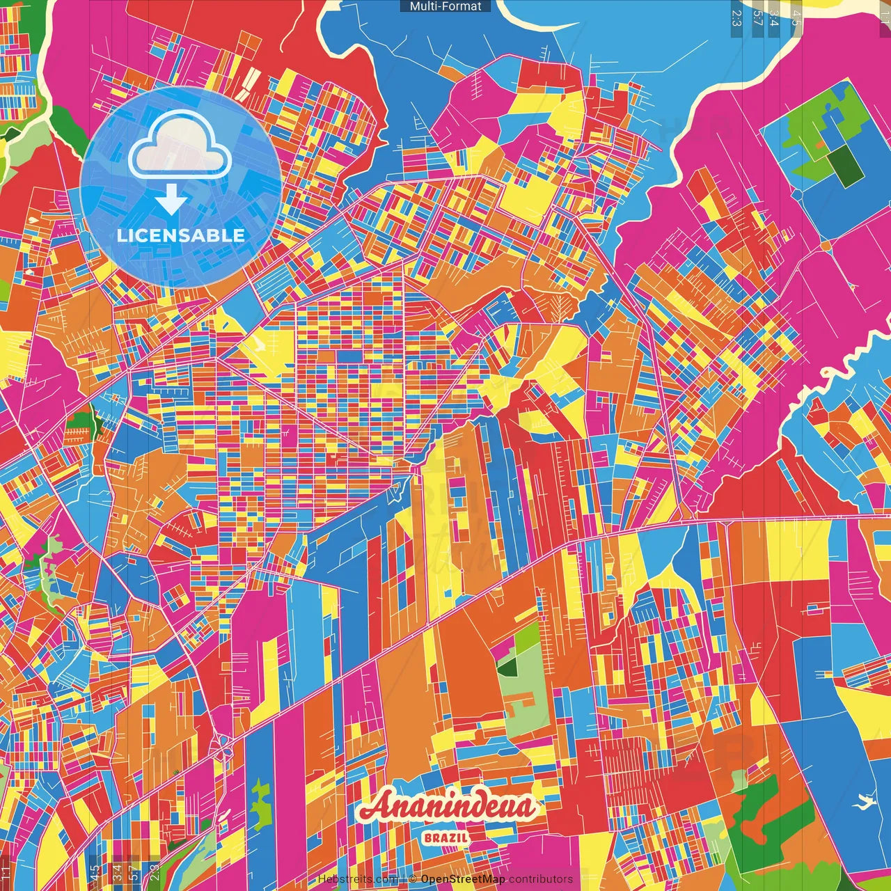 Ananindeua, Brazil Crazy Colorful Street Map Poster Template