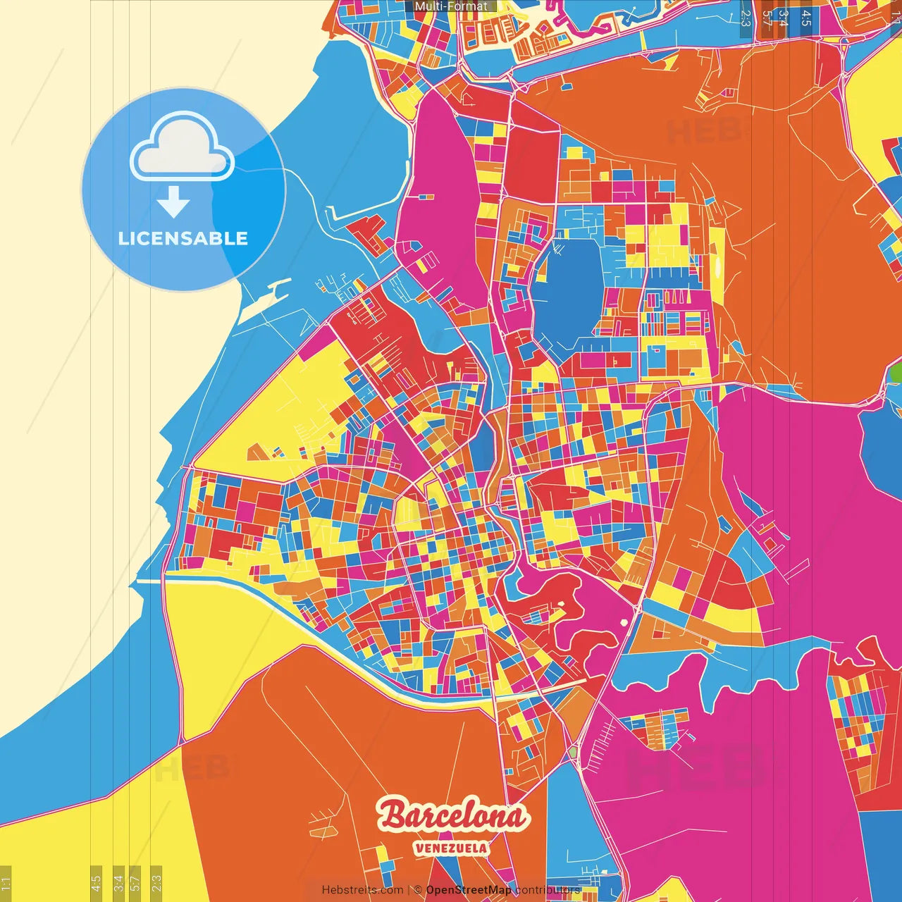 Barcelona, Venezuela Crazy Colorful Street Map Poster Template