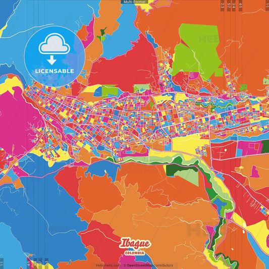 Ibague, Colombia Crazy Colorful Street Map Poster Template