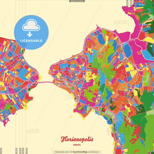 Florianopolis, Brazil Crazy Colorful Street Map Poster Template