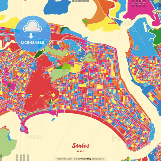 Santos, Brazil Crazy Colorful Street Map Poster Template