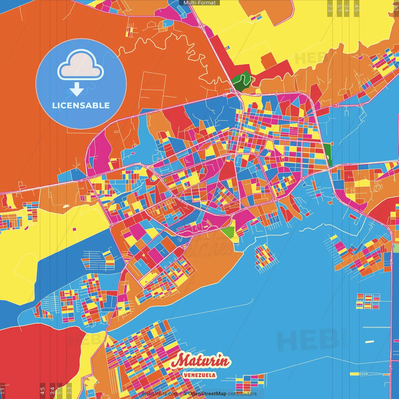 Maturin, Venezuela Crazy Colorful Street Map Poster Template