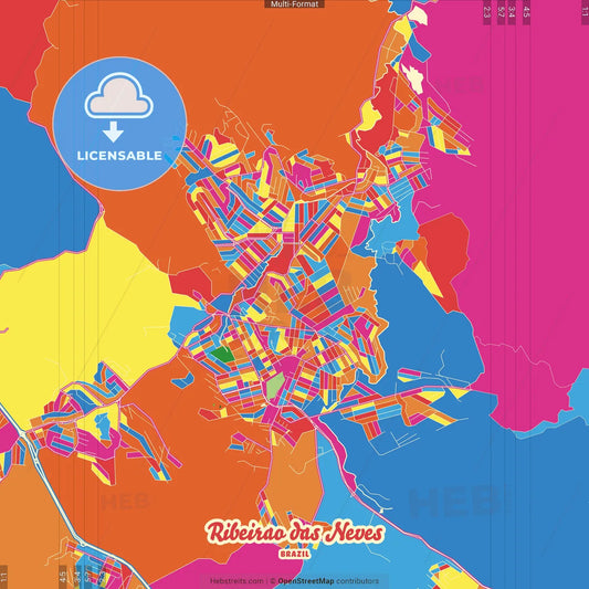 Ribeirao das Neves, Brazil Crazy Colorful Street Map Poster Template