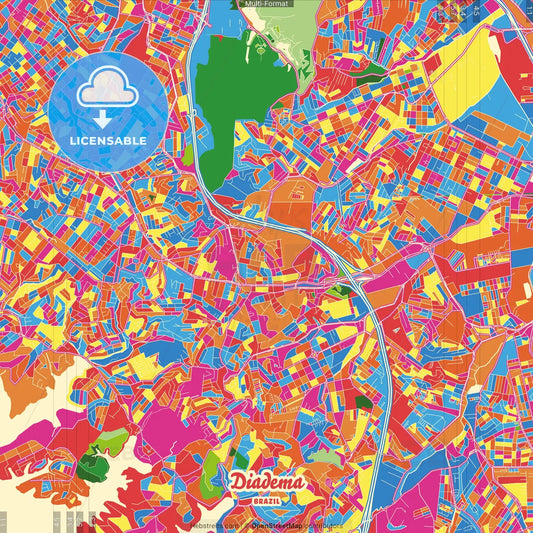 Diadema, Brazil Crazy Colorful Street Map Poster Template