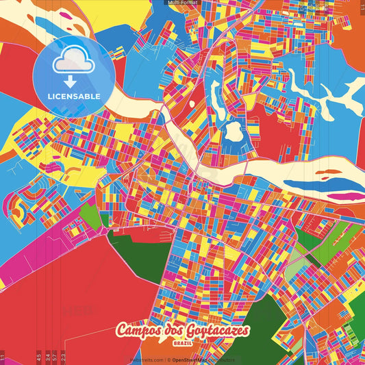 Campos dos Goytacazes, Brazil Crazy Colorful Street Map Poster Template