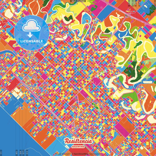Resistencia, Argentina Crazy Colorful Street Map Poster Template