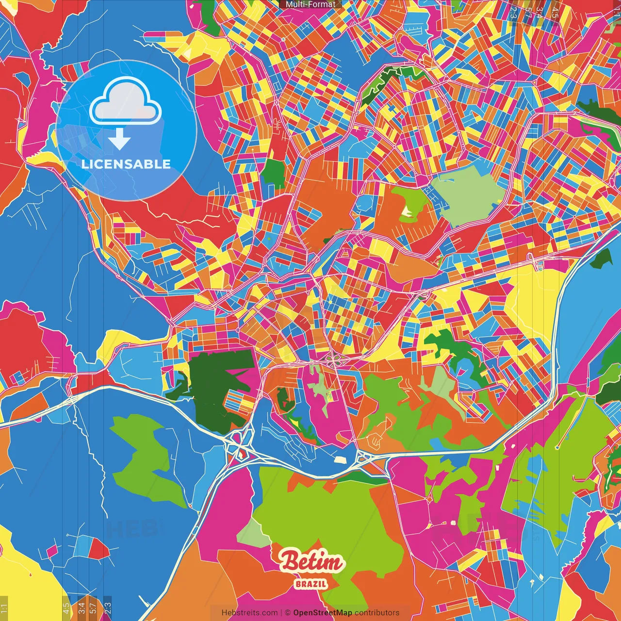 Betim, Brazil Crazy Colorful Street Map Poster Template