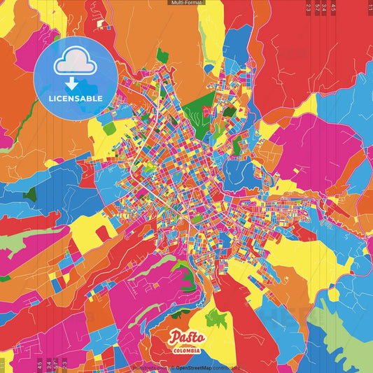 Pasto, Colombia Crazy Colorful Street Map Poster Template