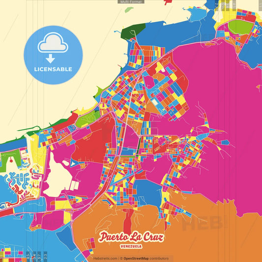 Puerto La Cruz, Venezuela Crazy Colorful Street Map Poster Template