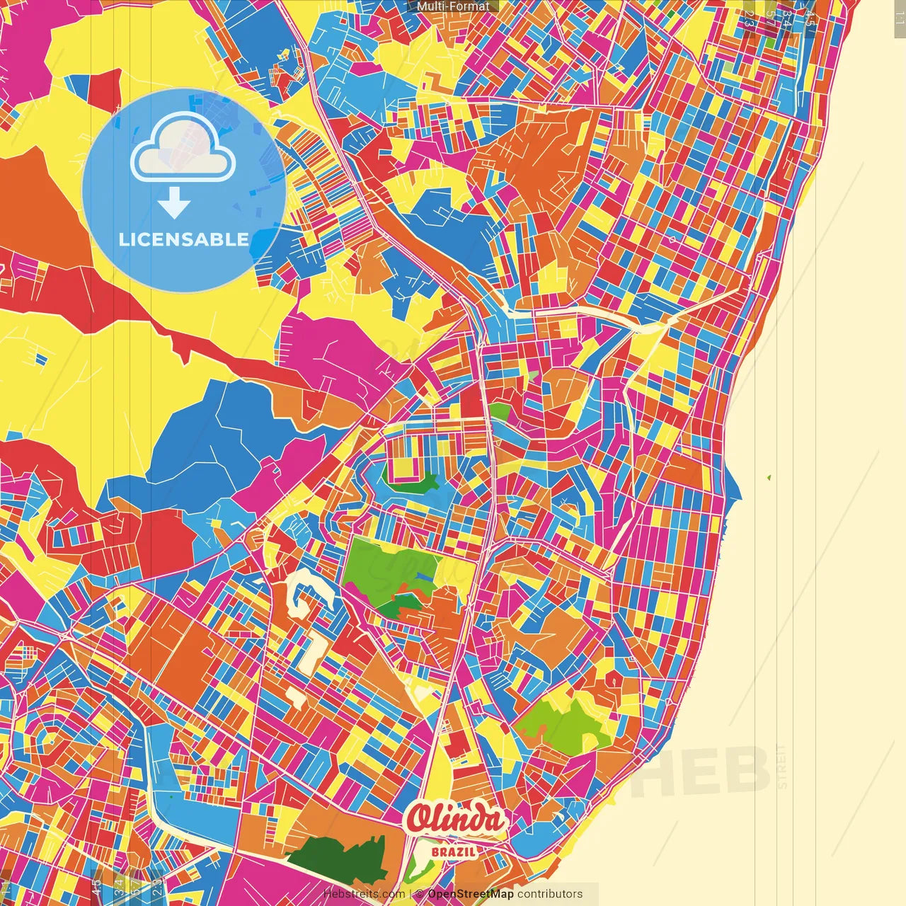 Olinda, Brazil Crazy Colorful Street Map Poster Template