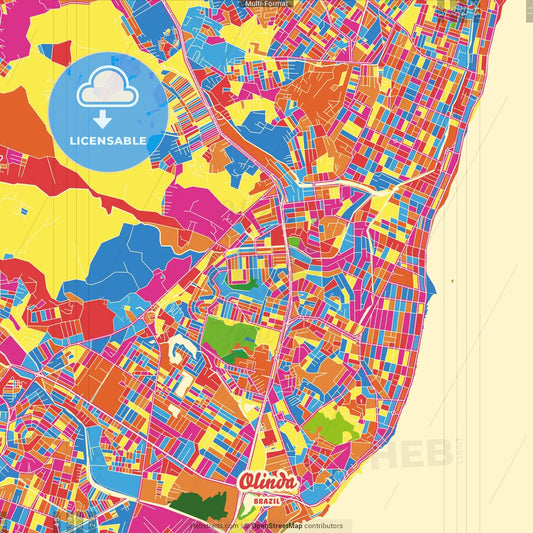 Olinda, Brazil Crazy Colorful Street Map Poster Template